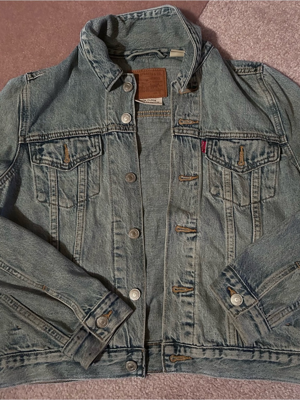 Levi's Light Blue Denim Jacket with Tan Leather Patch